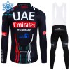 Set Fietsshirt Lange Mouw + Lange Koersbroek 2024 UAE TEAM EMIRATES Winter Thermal Fleece Zwart